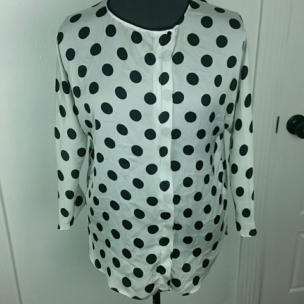 ZARA BASIC l Zipper Polka Dot Silky Blouse LargeB5